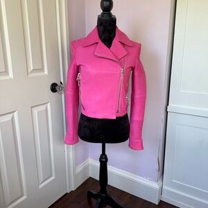 Bubblegum Pink Women's Leather Moto Jacket